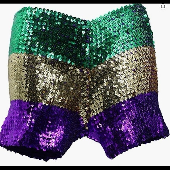 Sequin Women's Shorts - Green, Gold, and Purple - Picture 1 of 4